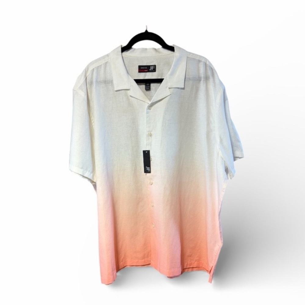 JF J.Ferrar Coral Dip Dye Strech Slim Men’s Linen Short Sleeve Shirt NWT